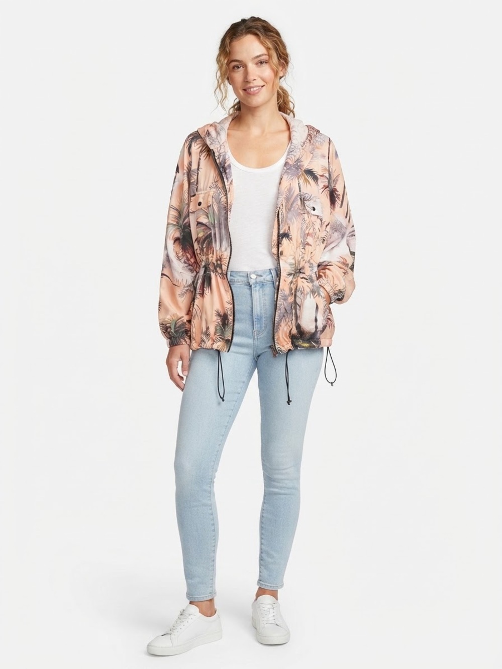 NWT Johnny Was Mauvi Palm Tree Cupro Full Zip Hooded Jacket Size Large L $250